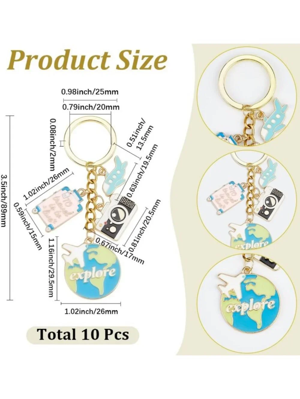 Travel Keychain Set - 10 Enamel Airplane & Earth Map Keychains for Adventure
